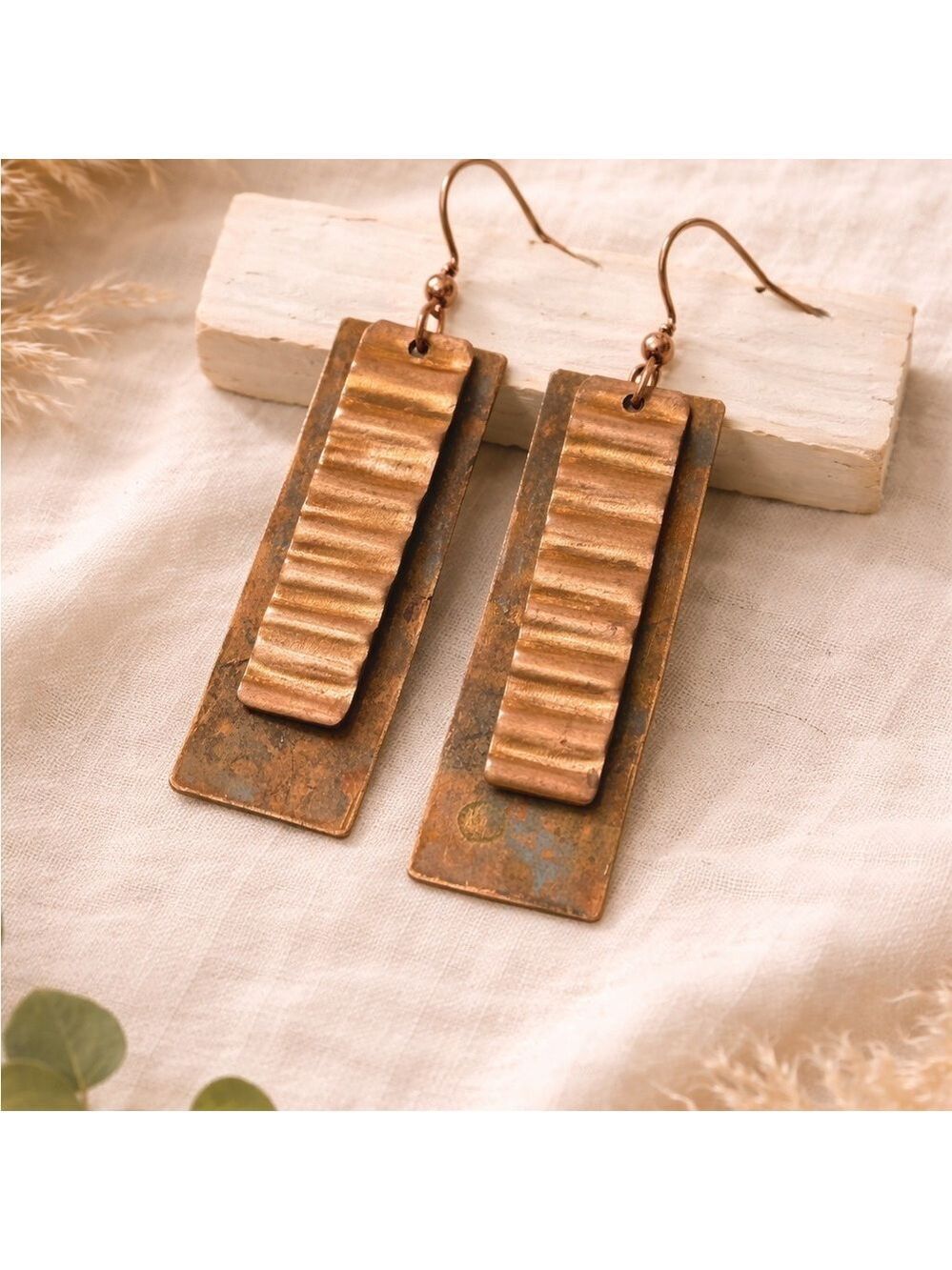 Handcrafted Copper Dangle Earrings | Artisan Rustic Boho Statement